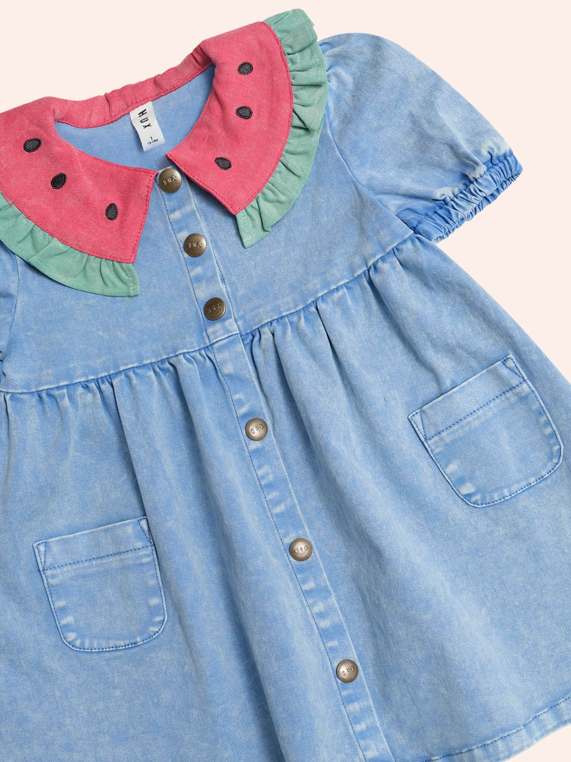 Watermelon Denim Puff Dress - Image 3