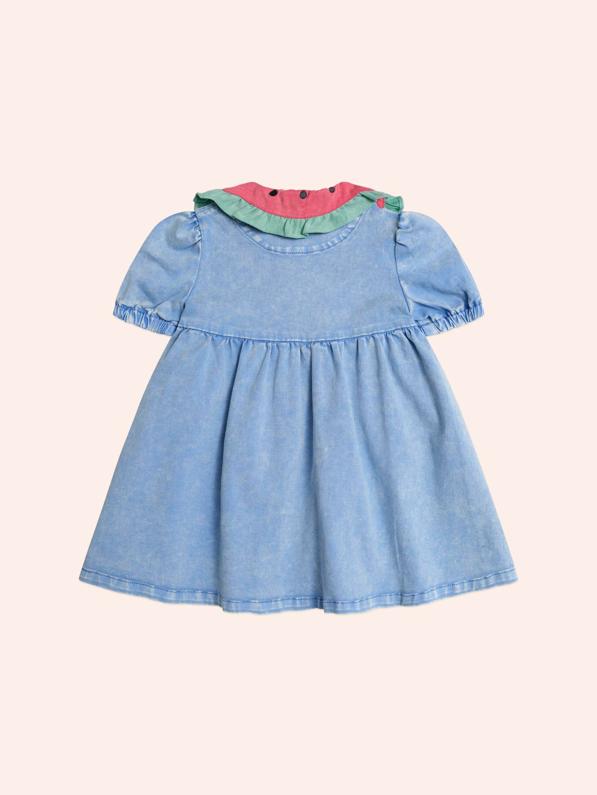 Watermelon Denim Puff Dress - Image 4